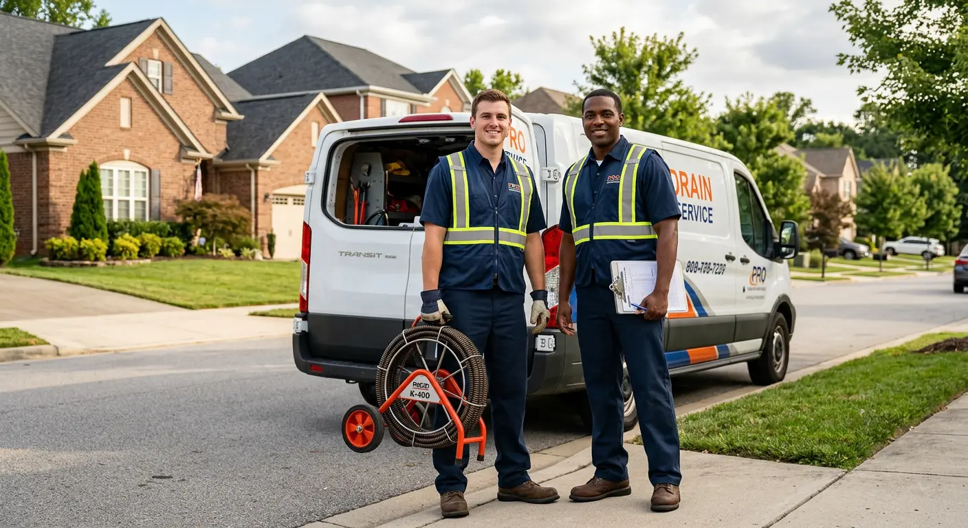 Sewer and drain service team with equipment ready for work in Pennsauken