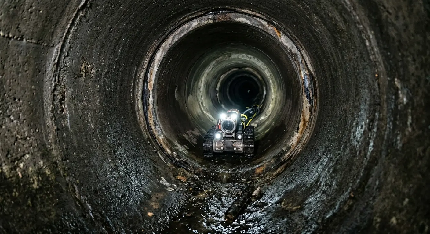 Robotic sewer camera inspecting pipe interior for Sewer Line Repair in Pennsauken
